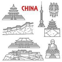 toerist attracties van China icoon, dun lijn stijl vector