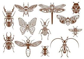 bruin tribal insecten voor tatoeëren of mascotte ontwerp vector