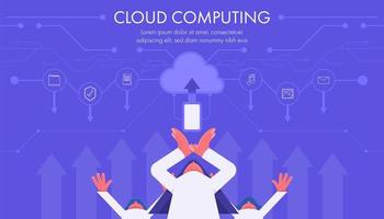 cloud computing-technologie concept met platte mensen en pictogrammen vector