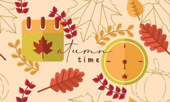 gekleurde herfst naadloos patroon achtergrond met kijk maar en kalender vector illustratie