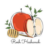 gekleurde appels met een honing stok Rosh hashanah vector illustratie