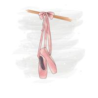 gekleurde waterverf opgehangen ballet schoenen schetsen vector illustratie