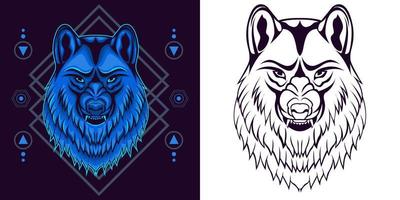 wolf hoofd illustratie met heilig geometrie ornament vector