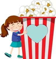 een meisje met popcorn emmer vector