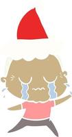 vlak kleur illustratie van een huilen oud dame vervelend de kerstman hoed vector