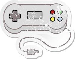 verontruste sticker van een schattige cartoon-gamecontroller vector