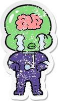 verontruste sticker van een cartoon grote hersenen huilende alien vector
