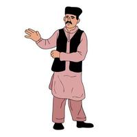 Mens vervelend de nationaal jurk van Pakistan. shalwar kameez en sherwani, moslim mannetje voorkant visie portret vector illustratie