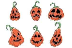 hand- getrokken spookachtig halloween pompoen reeks vector