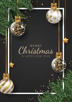 vrolijk Kerstmis poster achtergrond met Kerstmis boom branche, Kerstmis ballen en sterren. vector illustratie