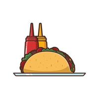 taco met saus en mayonaise - lunch, illustratie - vector tekenfilm illustratie