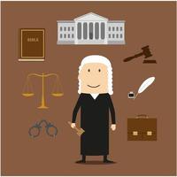 rechter met rechtbank en gerechtigheid pictogrammen vector