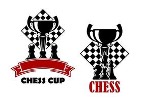 schaak spel pictogrammen met kop en schaakstukken vector