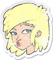 retro noodlijdende sticker van een cartoon nieuwsgierige vrouw vector