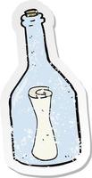 retro noodlijdende sticker van een tekenfilmbrief in een fles vector