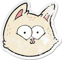 verontruste sticker van een cartoon kattengezicht vector