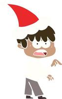 bezorgde egale kleurenillustratie van een jongen die een kerstmuts draagt vector