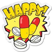 sticker van een tekenfilm gelukkig pillen vector