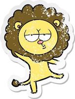 verontrust sticker van een tekenfilm dansen leeuw vector