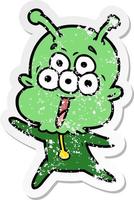 noodlijdende sticker van een happy cartoon alien vector