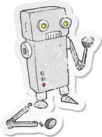 retro noodlijdende sticker van een cartoon gebroken robot vector