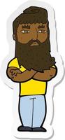 sticker van een cartoon serieuze man met baard vector