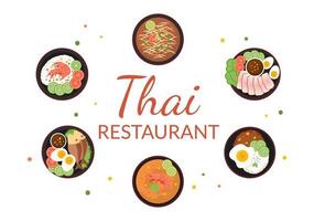 traditioneel Thailand voedsel sjabloon tekenfilm hand- getrokken illustratie divers van Thais keuken ontwerp vector