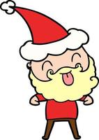 man met baard die tong uitsteekt en een kerstmuts draagt vector