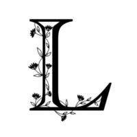 bloemen botanisch alfabet. vintage hand getrokken monogram letter l. brief met planten en bloemen. vector belettering geïsoleerd op wit