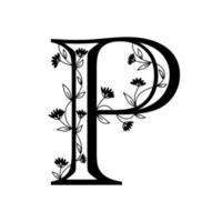 bloemen botanisch alfabet. vintage hand getrokken monogram letter p. brief met planten en bloemen. vector belettering geïsoleerd op wit