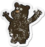 retro noodlijdende sticker van een cartoon grappige zwarte beer vector
