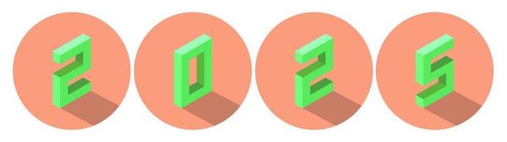 nieuw jaar groen kleur 2025 in licht Zalm kleur cirkel ontwerp. isometrische stijl. vector