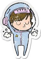 verontruste sticker van een cartoon-astronautvrouw vector