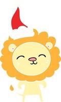 egale kleurenillustratie van een leeuw die een kerstmuts draagt vector
