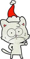 getextureerde tekenfilm van een nerveus kat vervelend de kerstman hoed vector