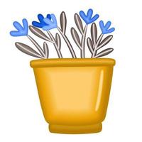 blauw bloemen in een pot. vector geïsoleerd illustratie.