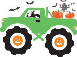 heks monster vrachtwagen, halloween vrachtwagen, gelukkig halloween, vector illustratie het dossier