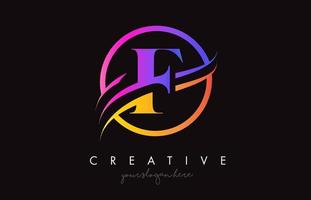 creatief brief f logo met Purper oranje kleuren en cirkel swoosh besnoeiing ontwerp vector