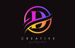 creatief brief d logo met Purper oranje kleuren en cirkel swoosh besnoeiing ontwerp vector