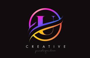 creatief brief u logo met Purper oranje kleuren en cirkel swoosh besnoeiing ontwerp vector