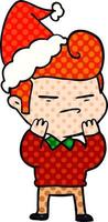grappig boek stijl illustratie van een koel vent met mode haar- besnoeiing vervelend de kerstman hoed vector