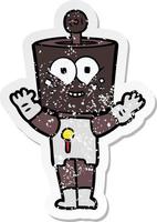 noodlijdende sticker van een happy cartoon robot vector