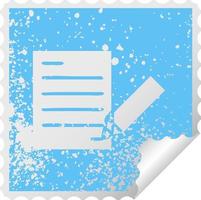 verontruste vierkante peeling sticker symbool van het schrijven van een document vector
