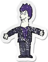 retro noodlijdende sticker van een cartoon vampier man vector