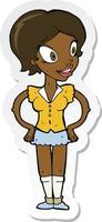 sticker van een cartoon gelukkige vrouw in korte rok vector