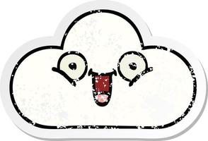 verontruste sticker van een schattige cartoon witte wolk vector