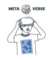 een tiener- jongen vervelend virtueel realiteit bril . de metaverse concept. technologieën van spellen in virtueel realiteit. vector illustratie