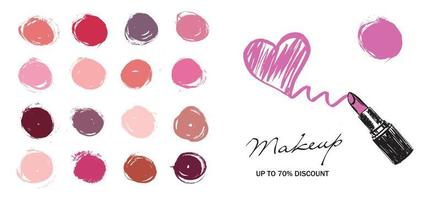 make-up set. lippenstift hand getekende illustratie. vector