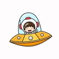 schattig astronaut vliegend met ufo karakter tekenfilm icoon illustratie vector