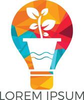 licht lamp en fabriek in een pot concept logo ontwerp. concept icoon van opleiding, licht lamp, wetenschap. vector